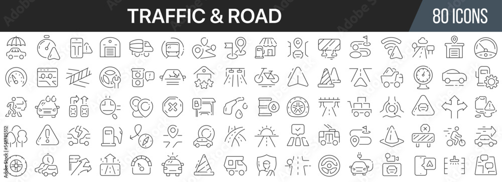 Aufkleber traffic and road line icons collection. big ui icon set in a flat design. thin outline icons pack. v