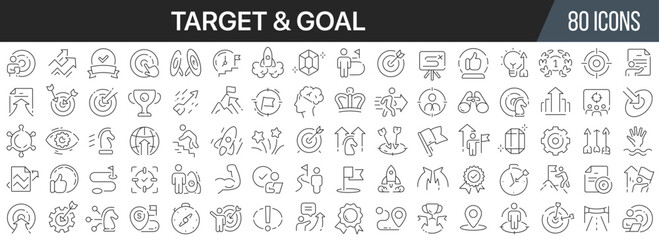 Target and goal line icons collection. Big UI icon set in a flat design. Thin outline icons pack. Vector illustration EPS10