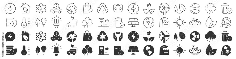 Poster Eco and environment line excellent icons collection in two different styles. Thin outline icons pack. Vector illustration eps10