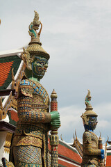 Fototapeta premium The giant guardian in the temple of the Emerald Buddha, Wat Phra Kaew, Bangkok, Thailand