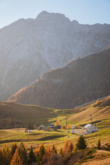 The mountains of Val Brembana, near the town of San Simone (Italy) with the colors of the golden hour - October 2022.