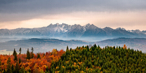 Tatra Mountains panoramic aerial shot, perfect as a standalone image or a background.