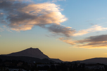 the Sainte Victoire mountain in the light of an autumn morning
