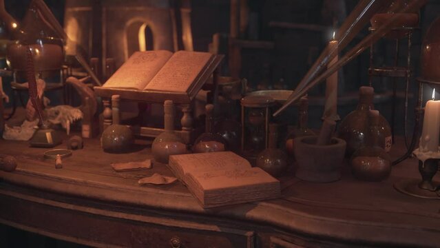 Alchemist, Secret Laboratory, Ancient Manuscripts 3D Animations Renderings Background CGI 4K