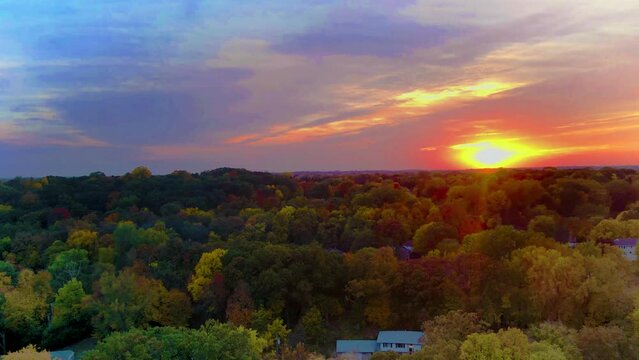 Sunset Timelapse Fall Trees Drone 