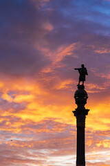 statue of Christopher Columbus at sunrise