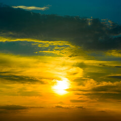 Sunset with strong color clouds.