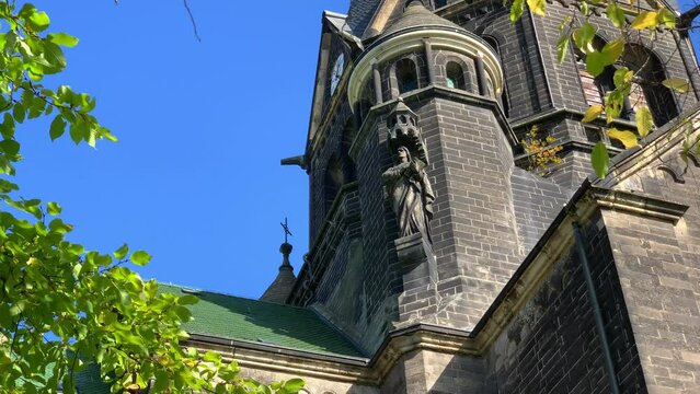Sacred trinity church building in Riesa with a blue sky above