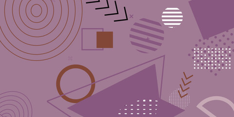Poster with dynamic waves. Illustration minimal flat style purple background memphis geometry