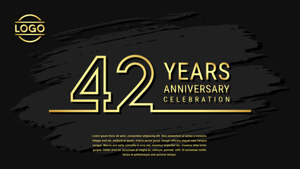 42th Anniversary Celebration, Golden Anniversary logo design in double line style isolated on black background. Vector Template Illustration