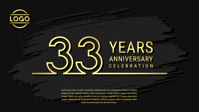 33th Anniversary Celebration, Golden Anniversary logo design in double line style isolated on black background. Vector Template Illustration