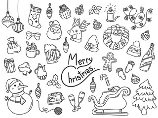 Hand drawn Christmas elements in doodle set B isolated on white