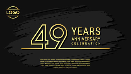 49th Anniversary Celebration, Golden Anniversary logo design in double line style isolated on black background. Vector Template Illustration
