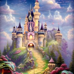 Fairy castle fantasy illustration 
