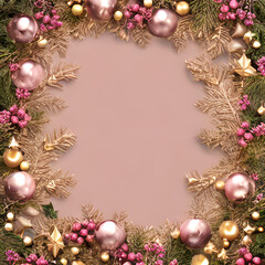 Fototapeta na wymiar Christmas ornaments frame with pink background illustration 
