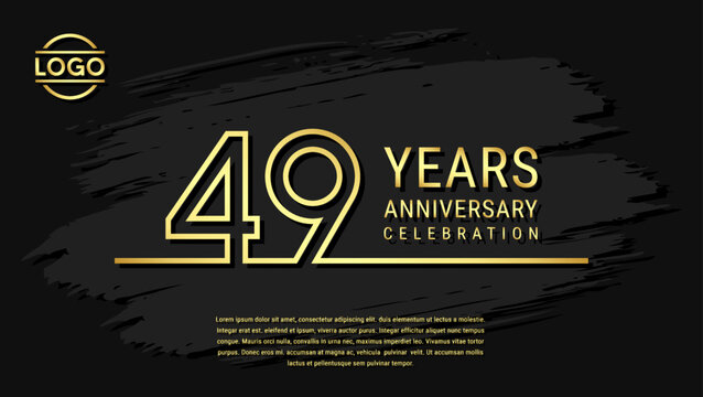 49th Anniversary Celebration, Golden Anniversary logo design in double line style isolated on black background. Vector Template Illustration