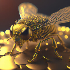 Golden realistic bee. AI render