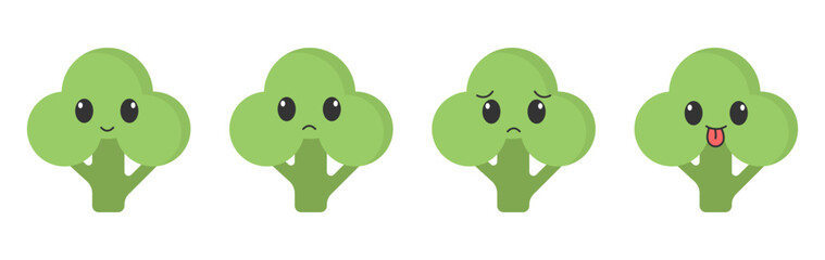 green broccoli with kawaii eyes. Flat design vector illustration