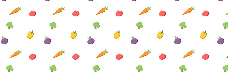 seamless pattern with colorful vegetables. broccoli, tomato, carrot, pepper 