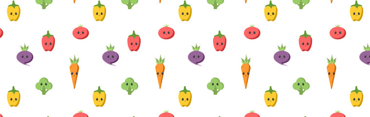 seamless pattern with colorful vegetables. broccoli, tomato, carrot, pepper 