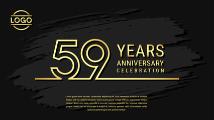 59th Anniversary Celebration, Golden Anniversary logo design in double line style isolated on black background. Vector Template Illustration