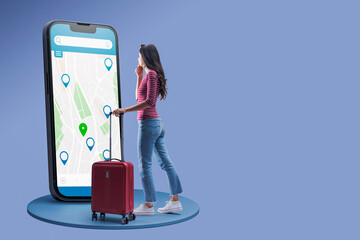 Traveler searching a location on a map