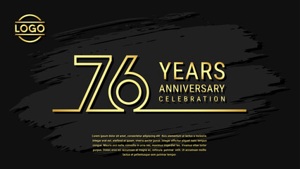76th Anniversary Celebration, Golden Anniversary logo design in double line style isolated on black background. Vector Template Illustration