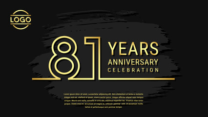 81th Anniversary Celebration, Golden Anniversary logo design in double line style isolated on black background. Vector Template Illustration