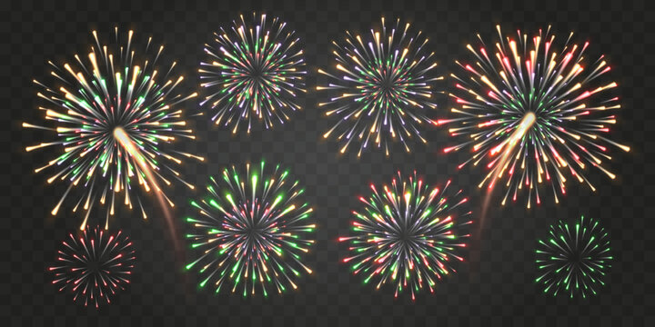 Festive firework bursting in sparkling pictograms. transparent background abstract. vector isolated illustration