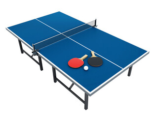 3D illustration of Ping pong table, rackets and ball on transparent background. - obrazy, fototapety, plakaty