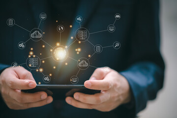 New technology bigdata and business process strategy, automate operation, customer service management, cloud computing, smart industry.Digital transformation change management, internet of things.