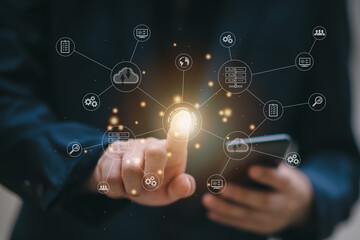 New technology bigdata and business process strategy, automate operation, customer service management, cloud computing, smart industry.Digital transformation change management, internet of things.