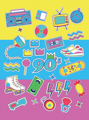 90s 80s nostalgic colorful retro pop art stickers