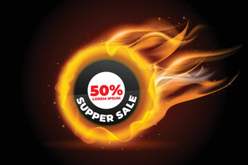 Realistic fire flame hot circle sale banner
