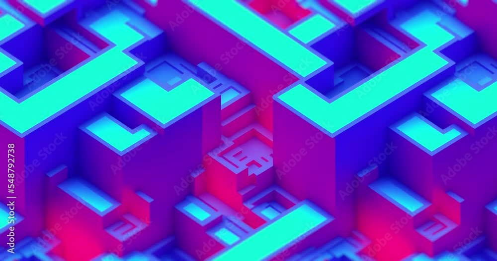 Poster 3d digital technology concept. isometric cubes and rectangles with data block in motion. cloud techn