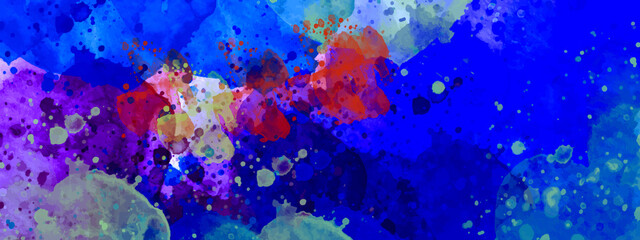 Naklejka na ściany i meble A Colorful Brushed Painted Abstract Background watercolor illustration background ,Paint stains with spots, blots, grains, splashes. Colorful wallpaper.