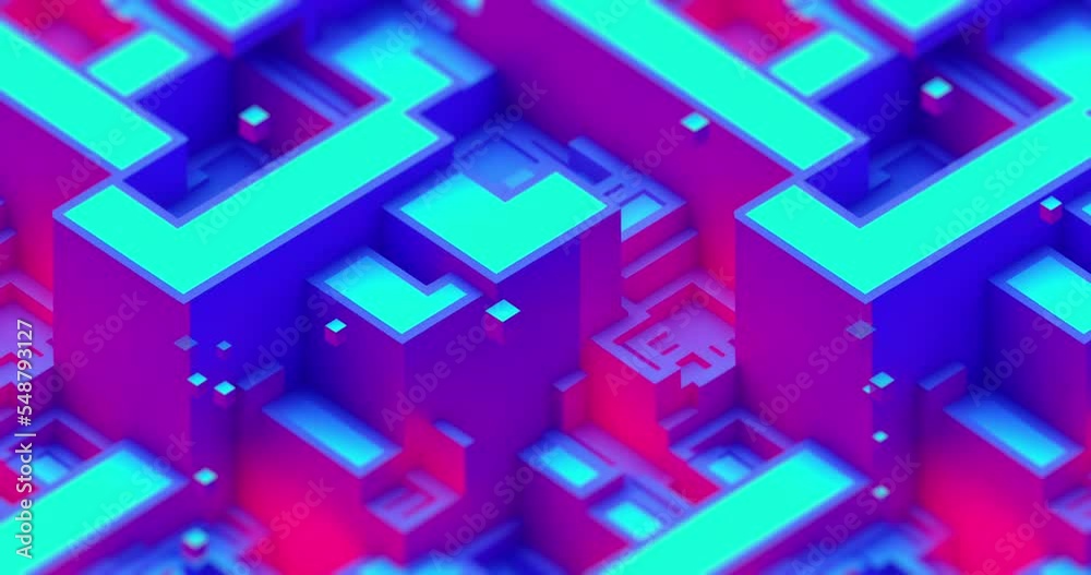 Poster 3d digital technology concept. isometric cubes and rectangles with data block in motion. cloud techn