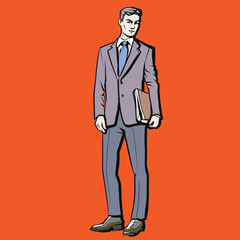 Young man. Fashion male model in suit. Ink pen drawing