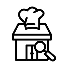Restaurant icon illustration with search. line icon style. suitable for restaurant searching icon. icon related to e-commerce. Simple vector design editable. Pixel perfect at 32 x 32