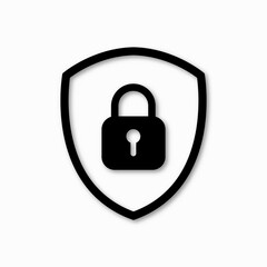 Icon or symbol of a shield with a closed padlock. Sign lock on a white background. Vector illustration.