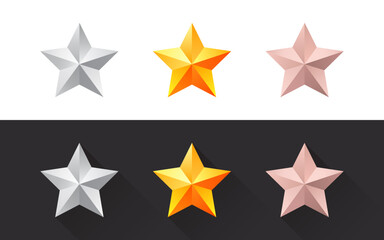 Star icons. Silver star. Golden Star. Bronze star. Vector illustration