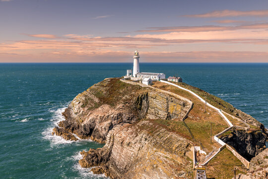South Stack Lighthouse in Anglesey Island, Walles captured at sunset