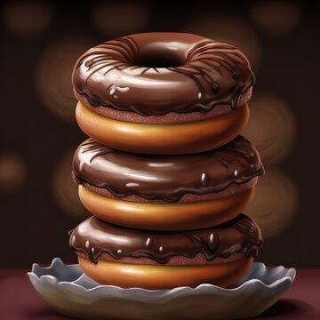 Stack of delicious chocolate donuts, 3d render style