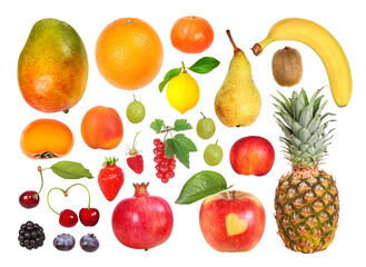 Colorful selection of fruits, transparent background