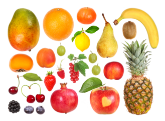 Colorful selection of fruits, transparent background