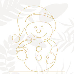 snowman sketch, continuous line drawing, vector