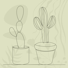 cacti sketch, continuous line drawing, vector