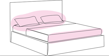 bed sketch, continuous line drawing, vector