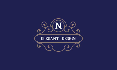 Elegant monogram template with initial N. Sign for restaurant, jewelry, boutique, cafe, hotel, heraldry.