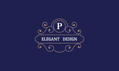 Elegant monogram template with initial P. Sign for restaurant, jewelry, boutique, cafe, hotel, heraldry.